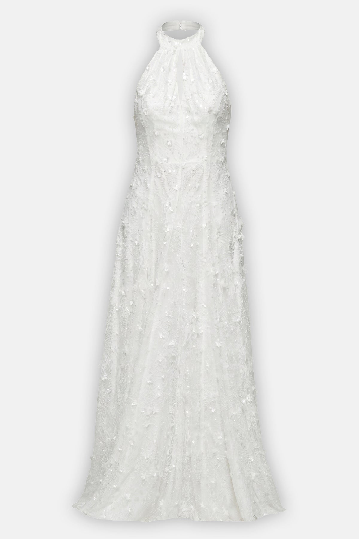 Floral Embroidered Sequin Lace Halter Gown