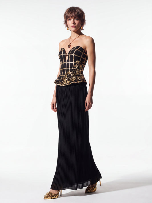 Embellished Corset Pleated Gown
