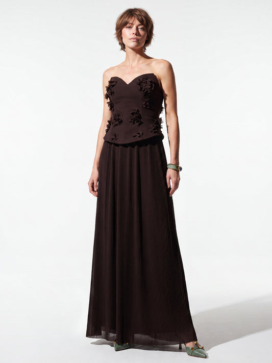 Floral Corset Pleated Gown