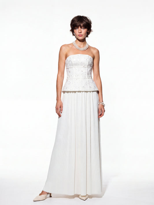 The Celestial Lace Corset Pleated Gown