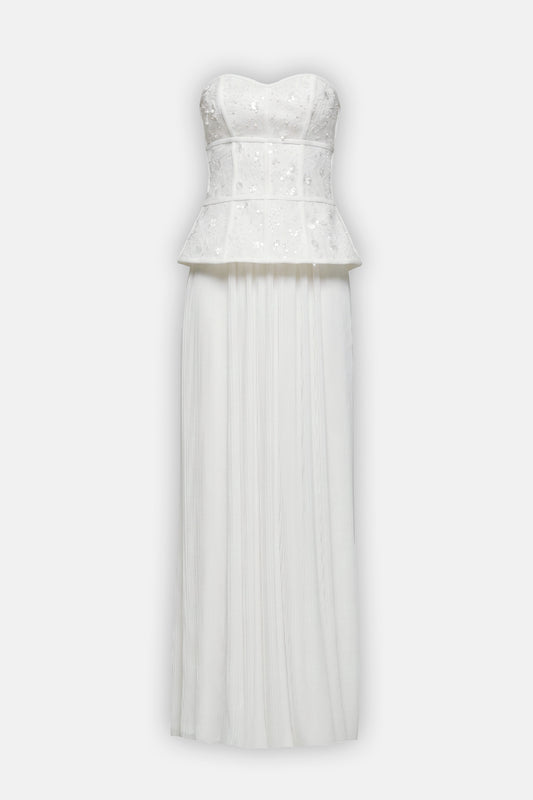 The Celestial Lace Corset Pleated Gown