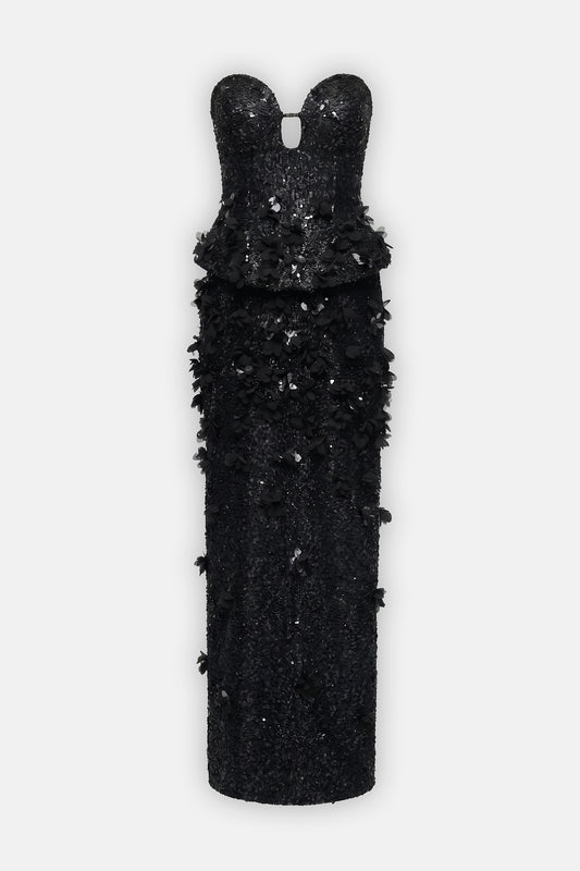 The Nocturne Sequined Guipure and 3D Floral Gown