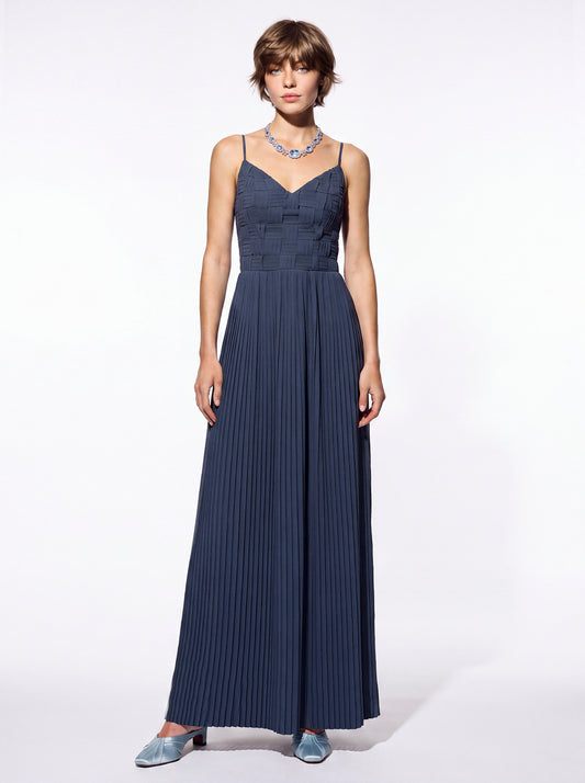 Woven Bodice Pleated Gown