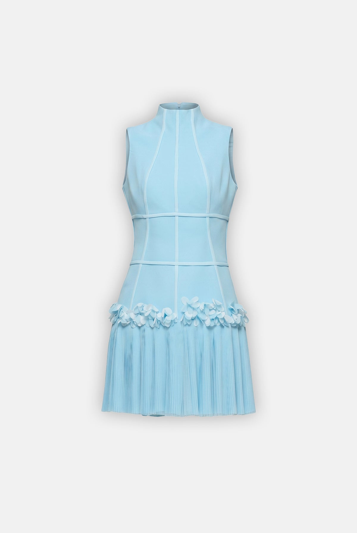 Floral-Trim Pleated Mini Dress