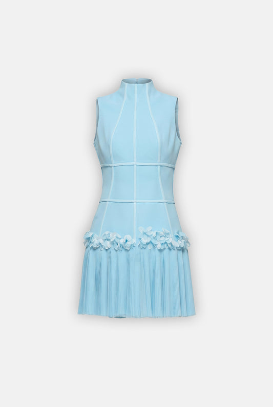 Floral-Trim Pleated Mini Dress