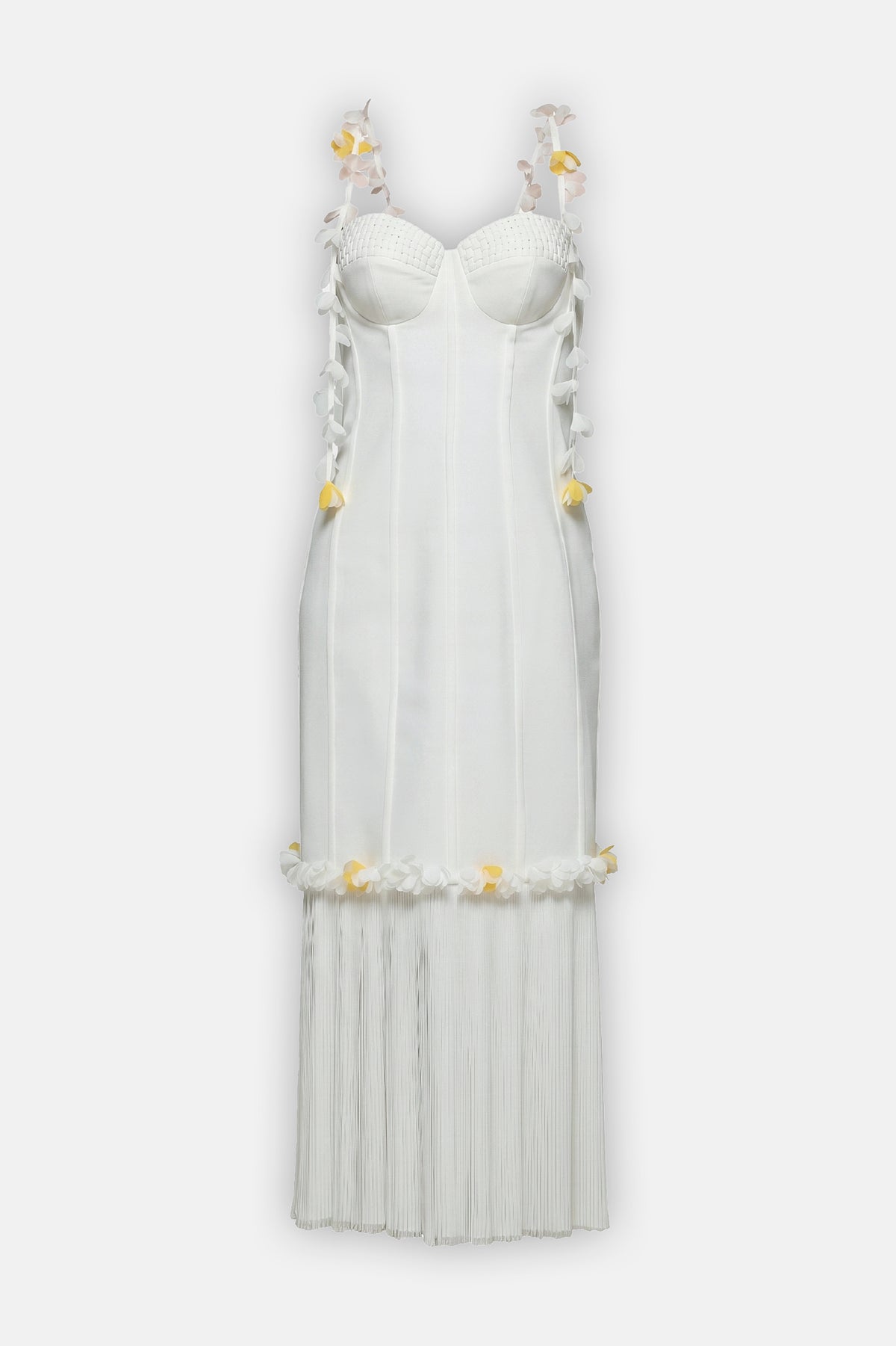 Floral-Strap Corset Pleated Gown