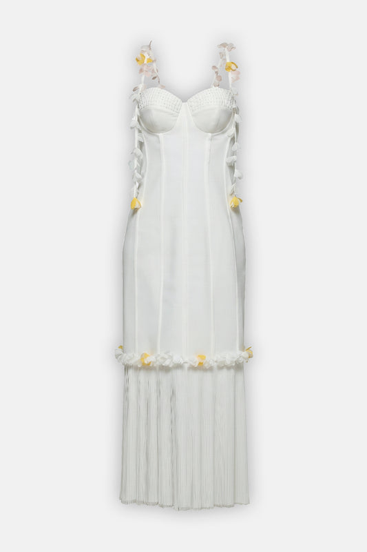 Floral-Strap Corset Pleated Gown