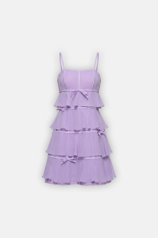 Bow-Detail Tiered Mini Dress