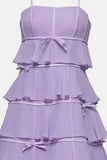 Bow-Detail Tiered Mini Dress