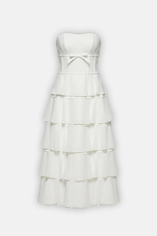 Bow-Detail Tiered Midi Dress