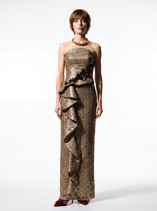 Sequin Ruffle Column Gown