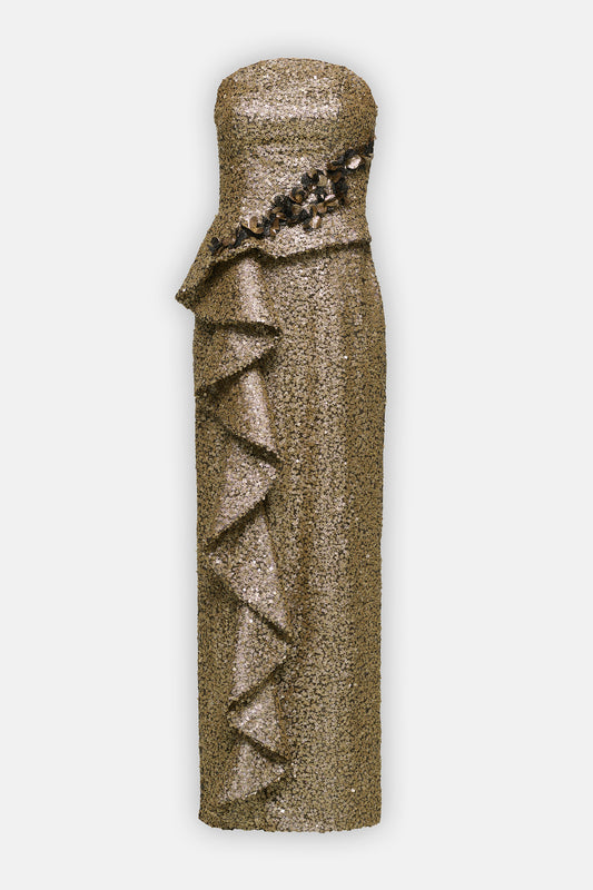 Sequin Ruffle Column Gown