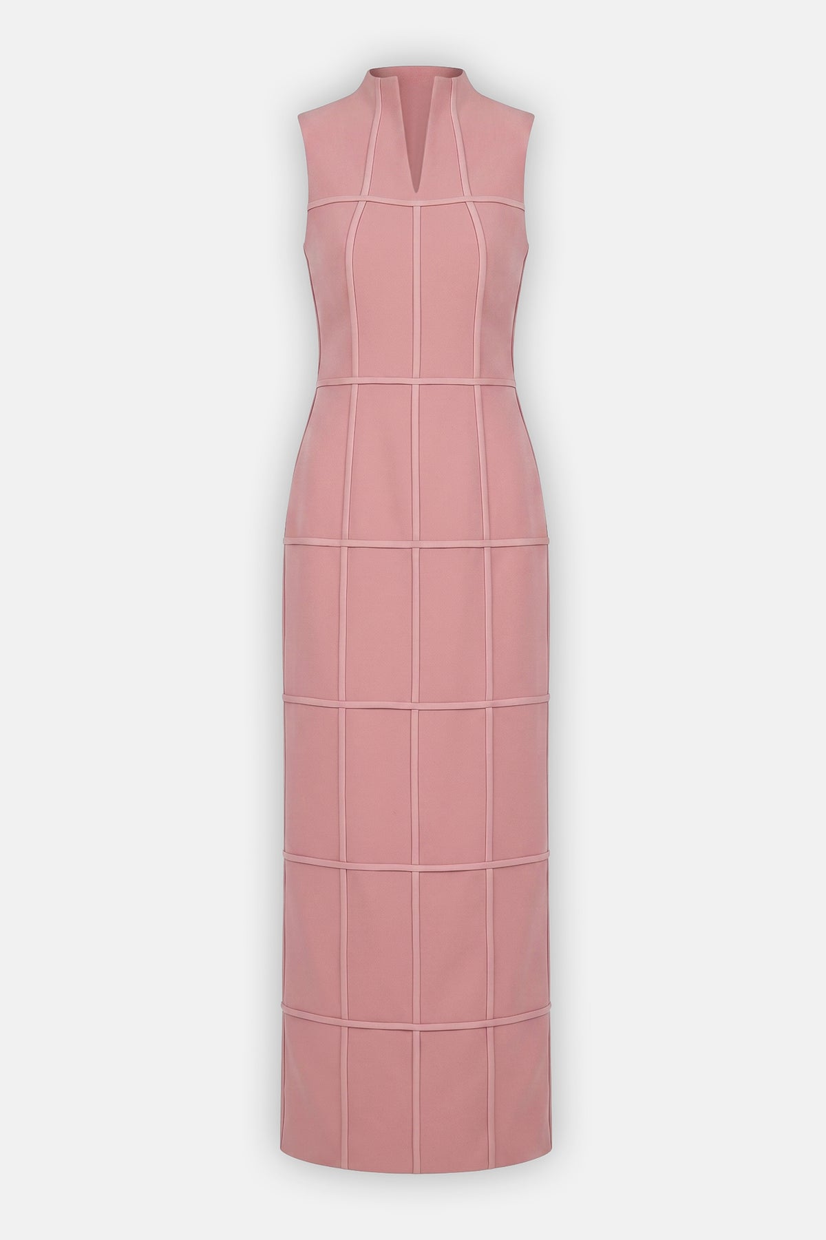 Paneled High-Neck Column Dress