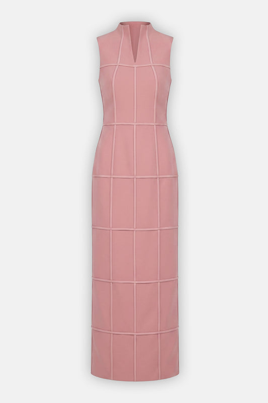 Paneled High-Neck Column Dress