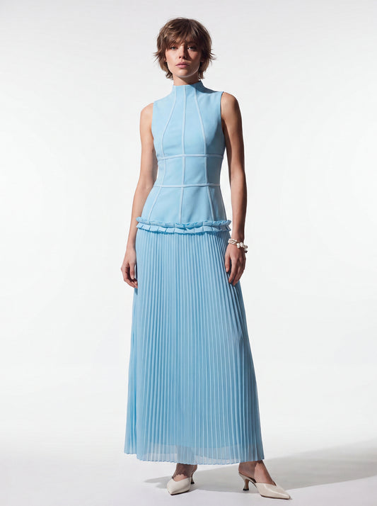 Ruffle-Trim Pleated Gown
