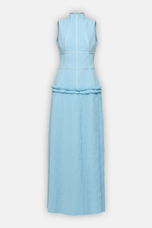 Ruffle-Trim Pleated Gown
