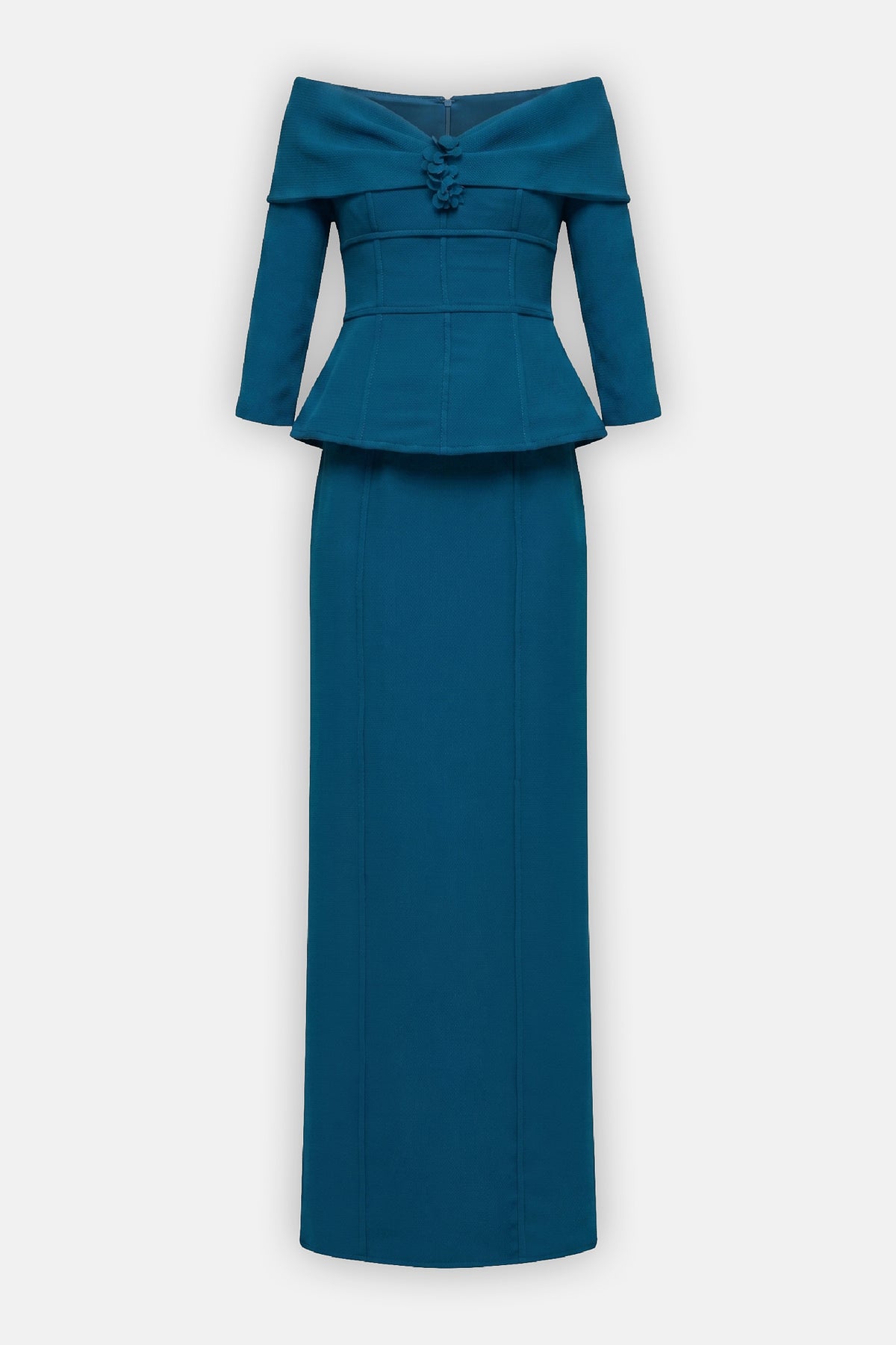 Off-Shoulder Sculpted Peplum Gown