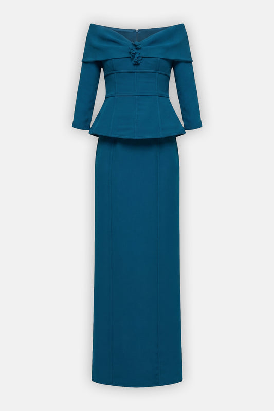 Off-Shoulder Sculpted Peplum Gown