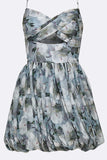 Silk Floral Cutout Bubble Mini Dress