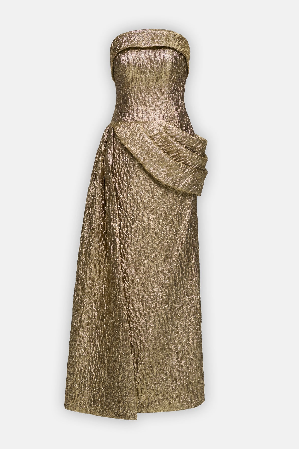 Metallic Jacquard Draped Column Gown