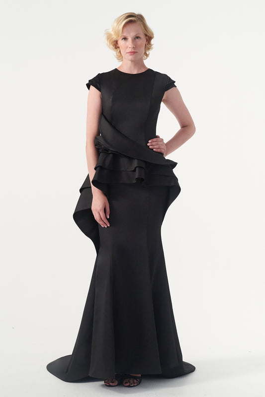 Structured Ruffle Detailed Satin Dress