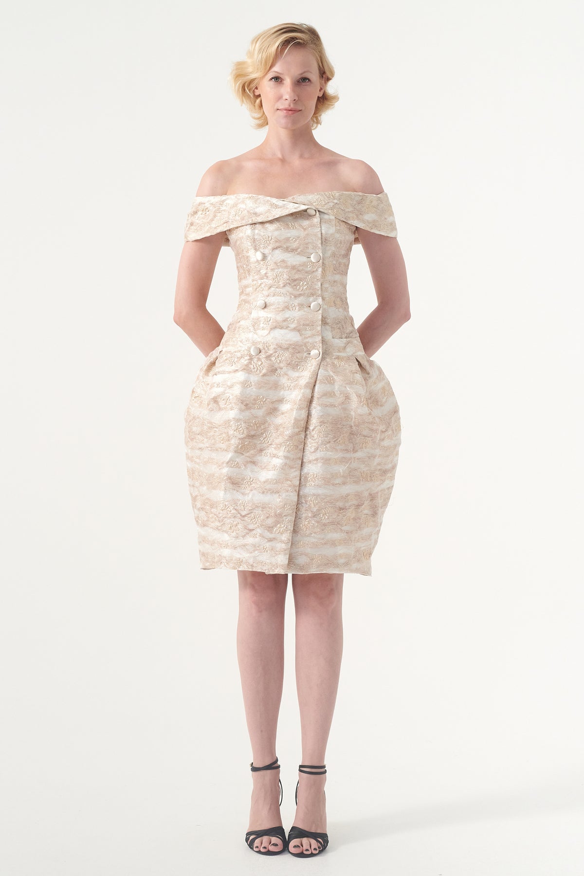 Double-Breasted Metallic Short Dress