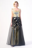 Geometric Jumpsuit with Sheer Overskirt