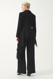Single button V-neck asymptomatic draped panel jacket with wide- leg trousers