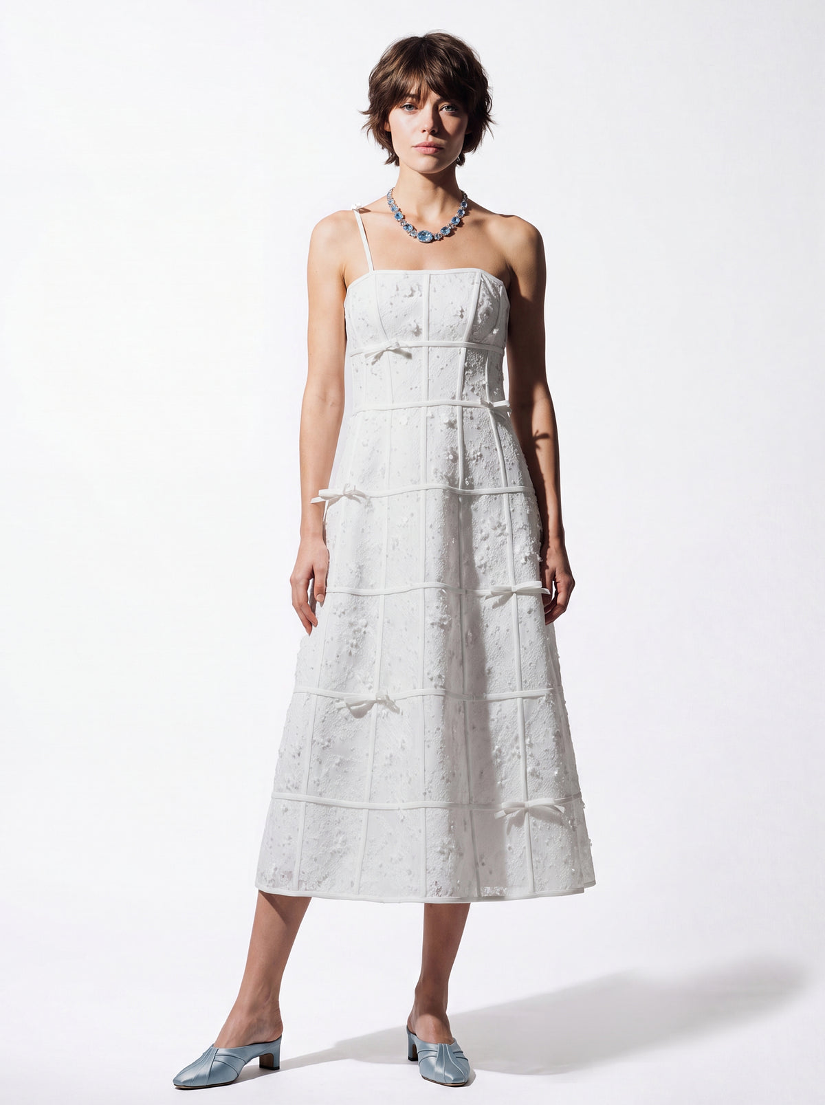 floral-embroidered midi dress