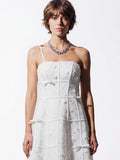 floral-embroidered midi dress