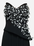 Floral Appliqué Pleated Gown