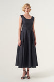 Scoop Neck Self-Belted Fluffy Midi Length Gown