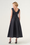 Scoop Neck Self-Belted Fluffy Midi Length Gown