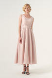 Scoop Neck Self-Belted Fluffy Midi Length Gown