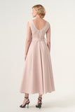 Scoop Neck Self-Belted Fluffy Midi Length Gown