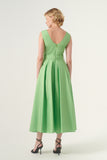 Scoop Neck Self-Belted Fluffy Midi Length Gown