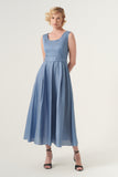 Scoop Neck Self-Belted Fluffy Midi Length Gown