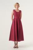 Scoop Neck Self-Belted Fluffy Midi Length Gown