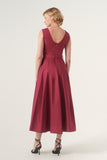 Scoop Neck Self-Belted Fluffy Midi Length Gown