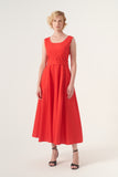 Scoop Neck Self-Belted Fluffy Midi Length Gown