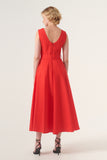Scoop Neck Self-Belted Fluffy Midi Length Gown