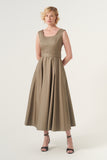 Scoop Neck Self-Belted Fluffy Midi Length Gown