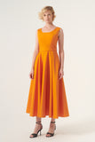 Scoop Neck Self-Belted Fluffy Midi Length Gown