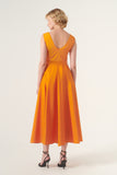 Scoop Neck Self-Belted Fluffy Midi Length Gown