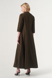 Long-sleeve A-line soft brocade coat