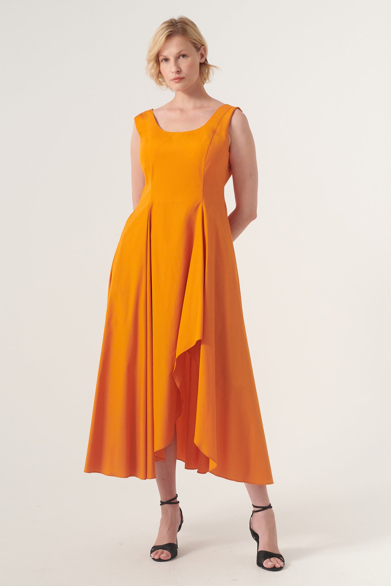 Scoop Neck, Open Back, Asymmetric Hem With Slit Detail Fit And Flare M John Paul Ataker Scoop Neck, Open Back, Asymmetric Hem With Slit Detail Fit And Flare M John Paul Ataker