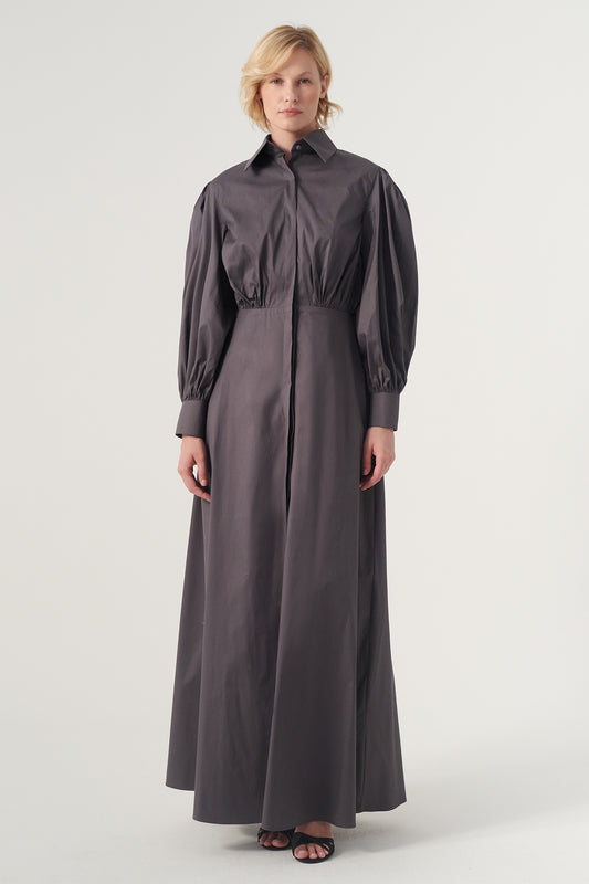 High-Volume Sleeved Cotton Long Dress