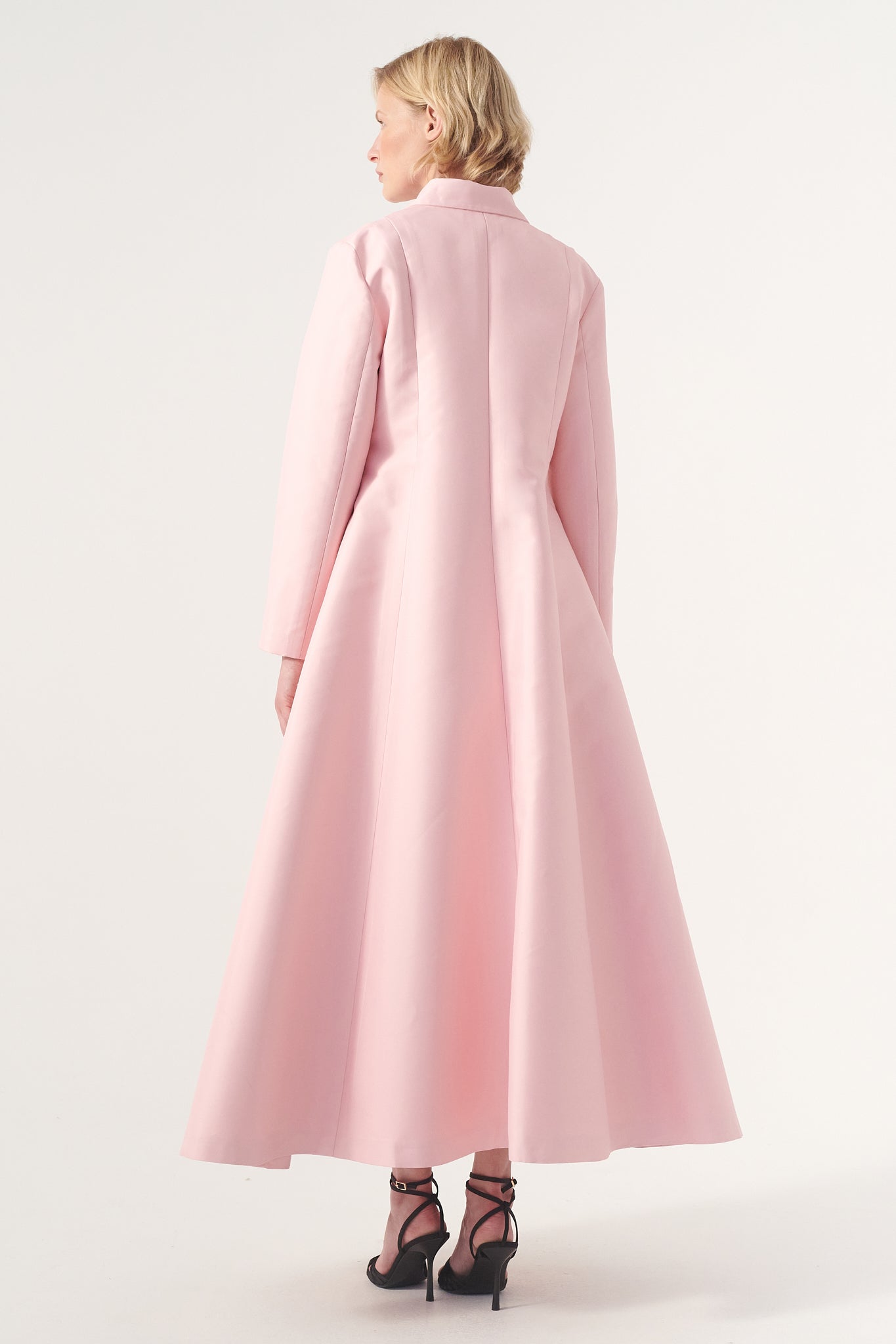 pink coat dress Leely Women Pink Tweed Midi Work Dress Collar Neck A Line Single Breasted Long Sleeves Coat Dress