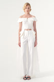 Off-Shoulder Cotton Twill Organza Top with Classic Pant