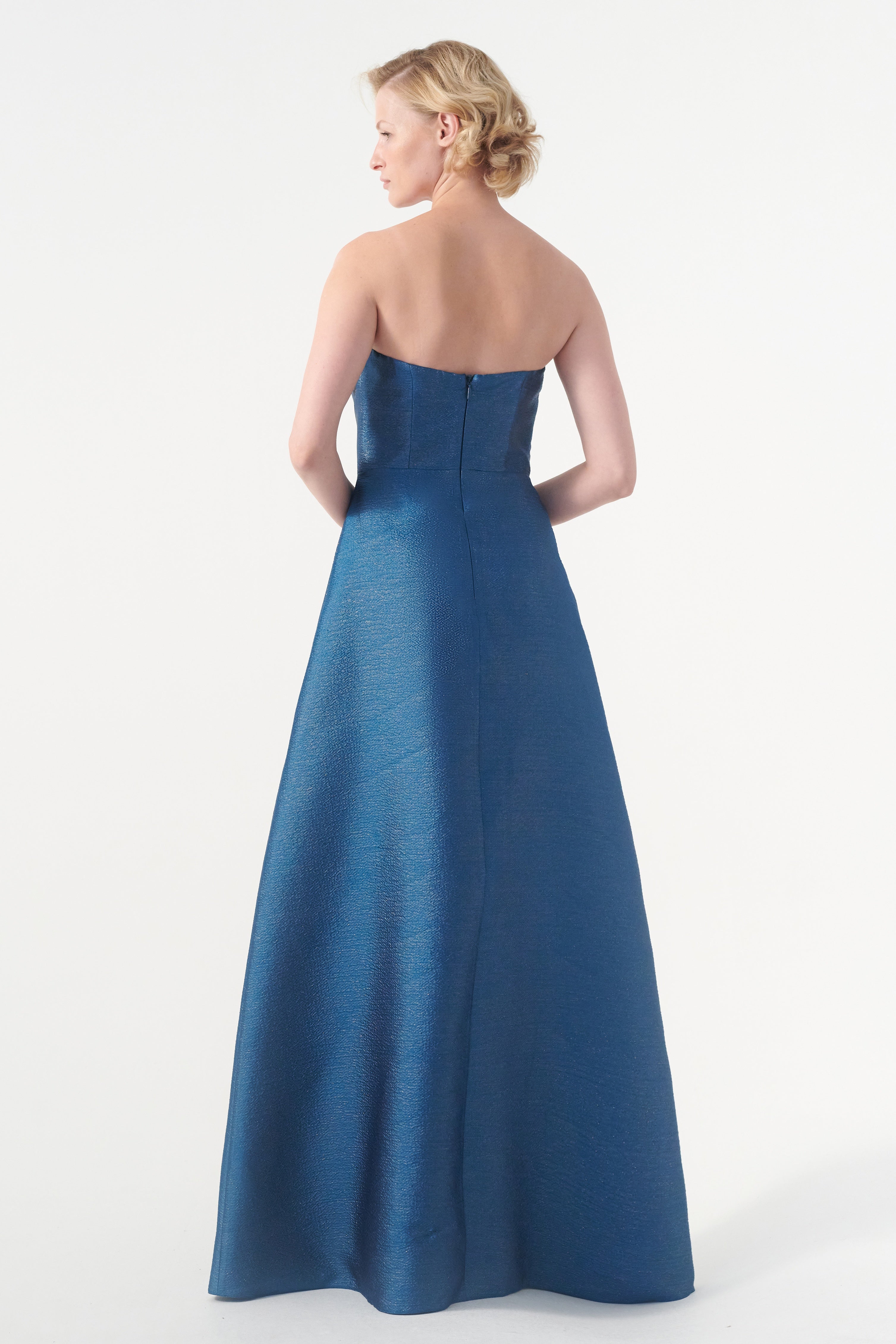 metallic brocade strapless dress MNM Couture Q3355: Strapless Metallic Brocade Gown